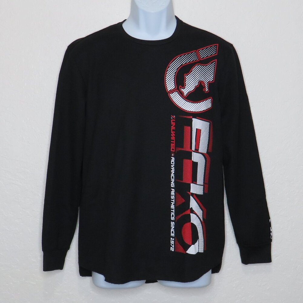 ECKO UNLTD* Men's Long Sleeve Crew Neck High/Low Curved Hem LOGO Sweater~ XL